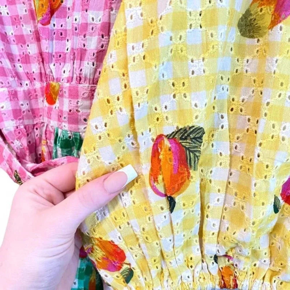 FARM Rio Green Pink Yellow Gingham Maxi Dress with Fruit Print - Picture 10 of 12
